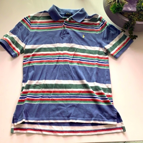 Polo Ralph Lauren Striped Collared Short sleeve shirt Large boy size large - Picture 1 of 4